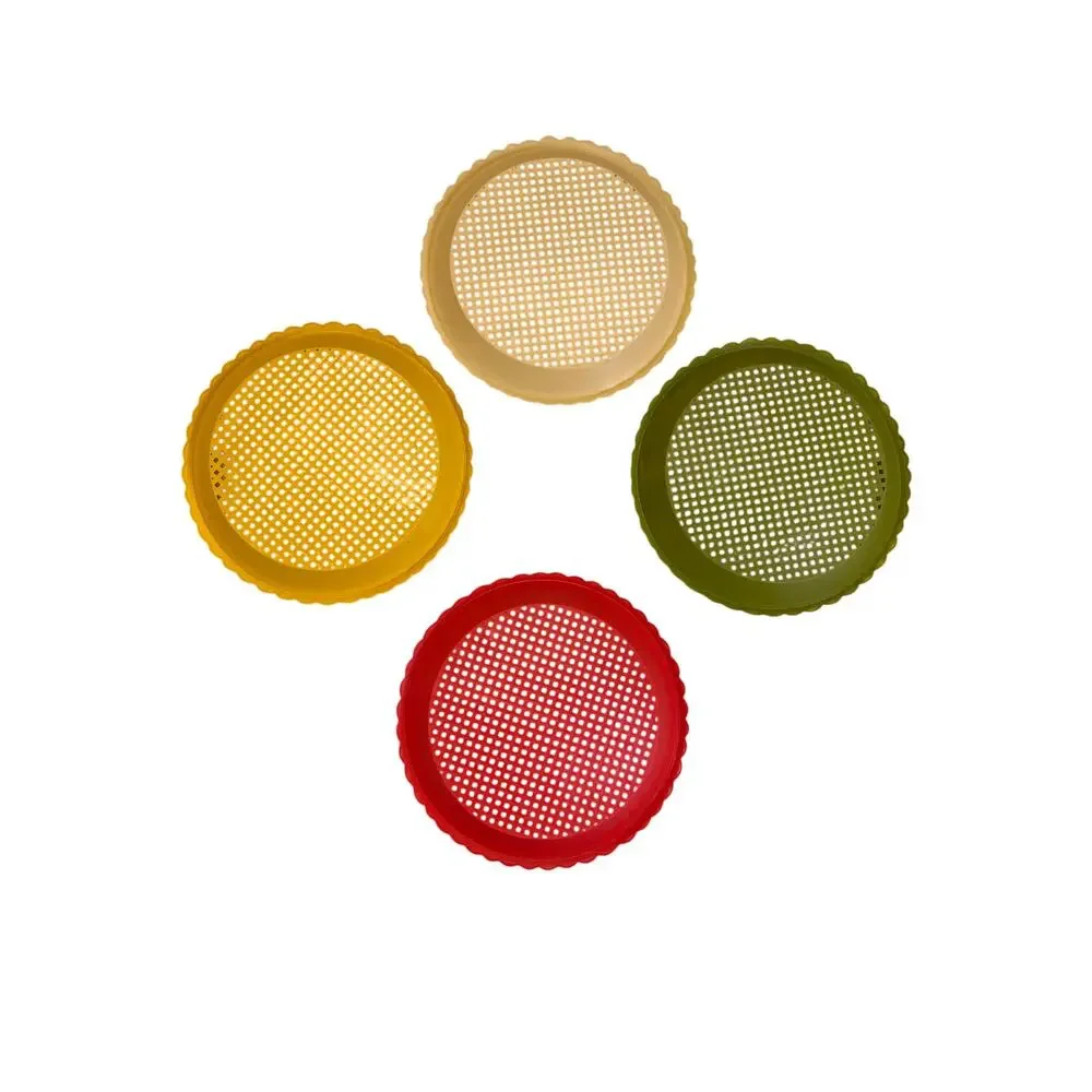 Vintage Reusable Plastic Paper Plate Holders - 4 Pack - Red/Green/Tan/Yellow